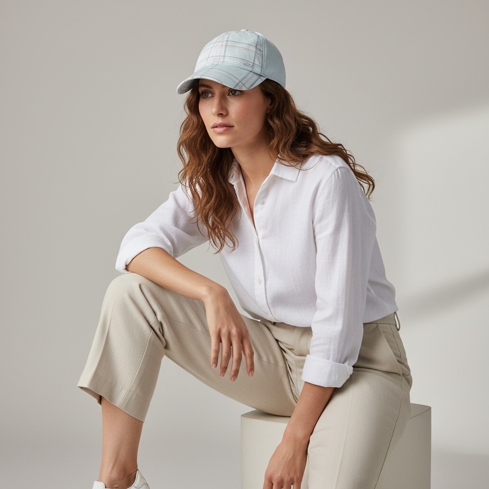 Nike Light Blue/White Ladies Checkered Golf Cap - Picture 2 of 7